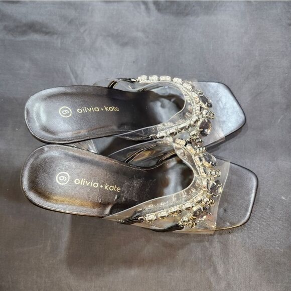 BRAND NEW OLIVER & KATE CLEAR STRAP JEWEL EMBELLISHMENTS OPEN-TOE SANDAL - Picture 7 of 14
